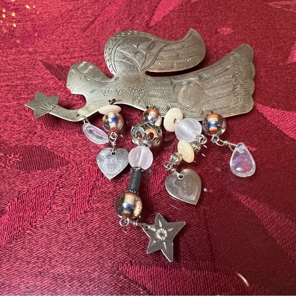 Angel Brooch Broach Charm Pin 2.5" Unique Christmas Decor Charm Dangles Holiday - Picture 5 of 5